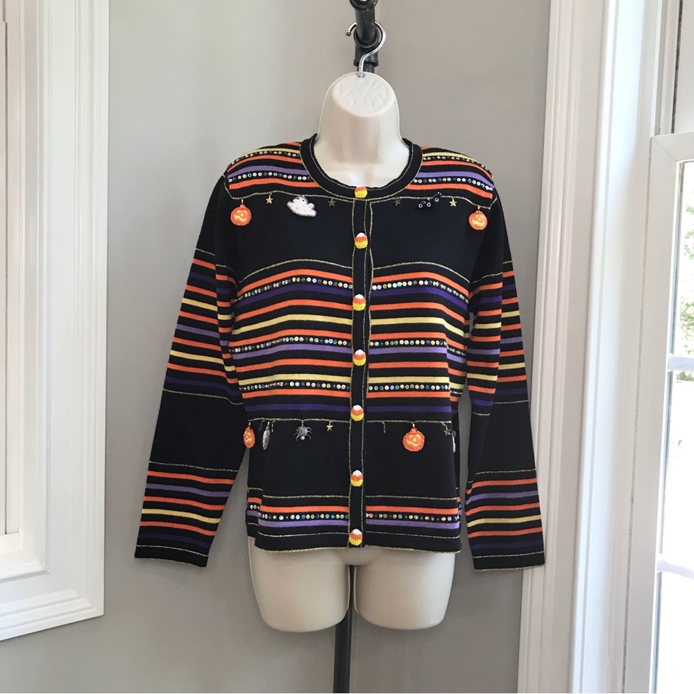 Vintage Berek Striped Halloween Cardigan Sweater ~ Women’s Medium